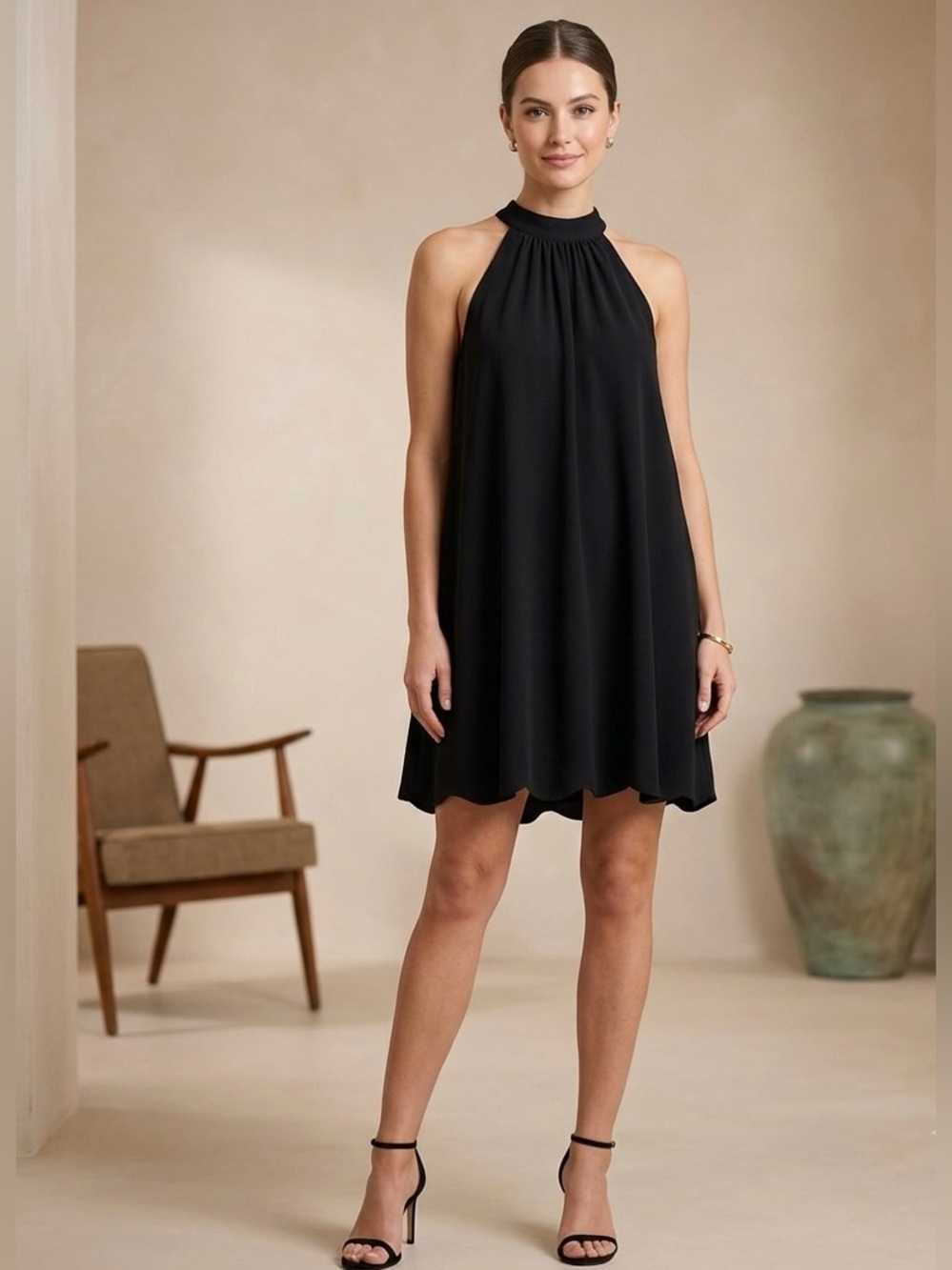 Nine West Mock Halter Swing Dress Black Little Black Summer Dress Size L